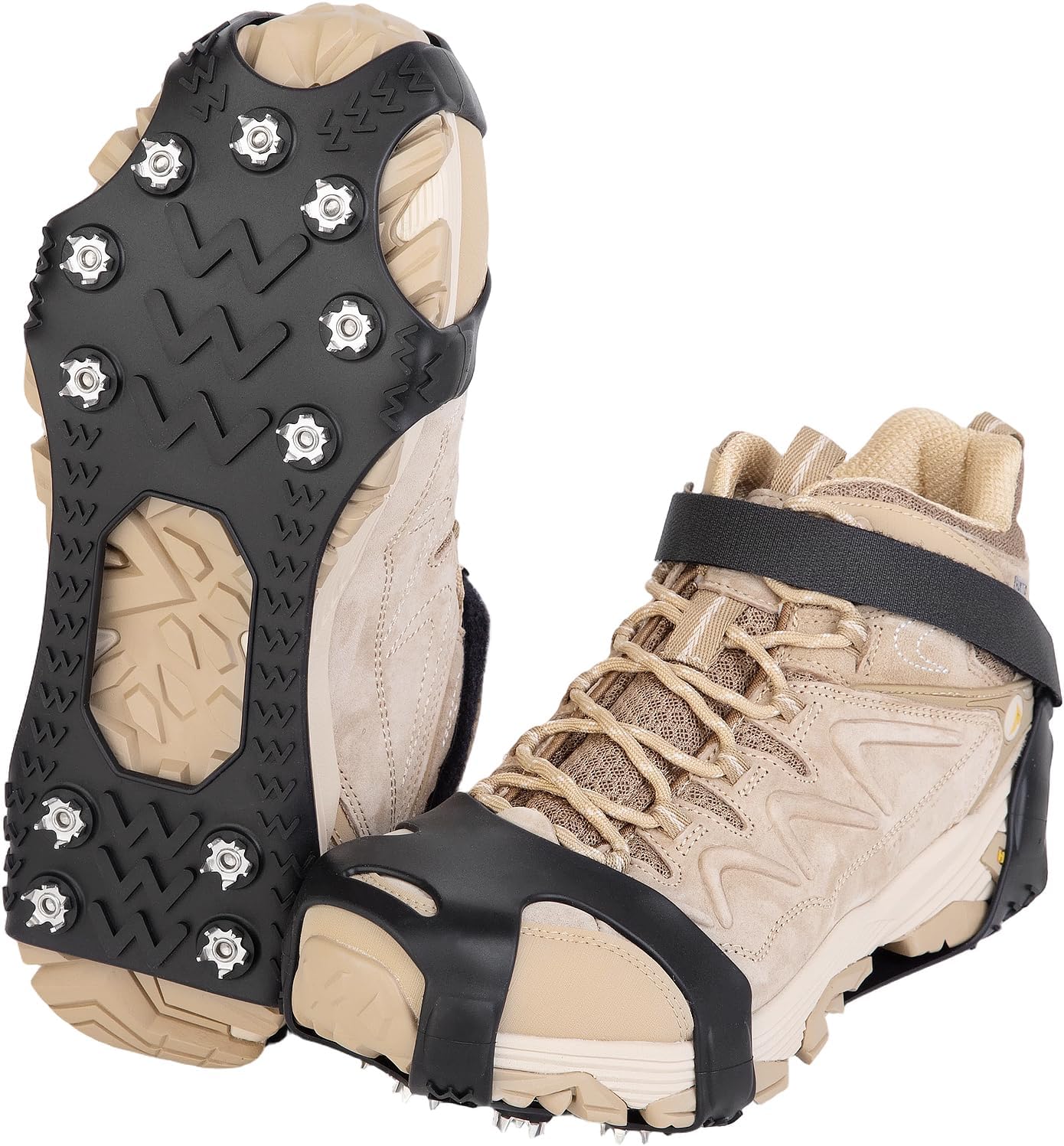 Ice Cleats for Shoes and Boots, Silicone Crampons, 11 Stainless Shoe Spikes for Snow and ice, Heavy Duty Traction for Hiking, Climbing &Mountaineering