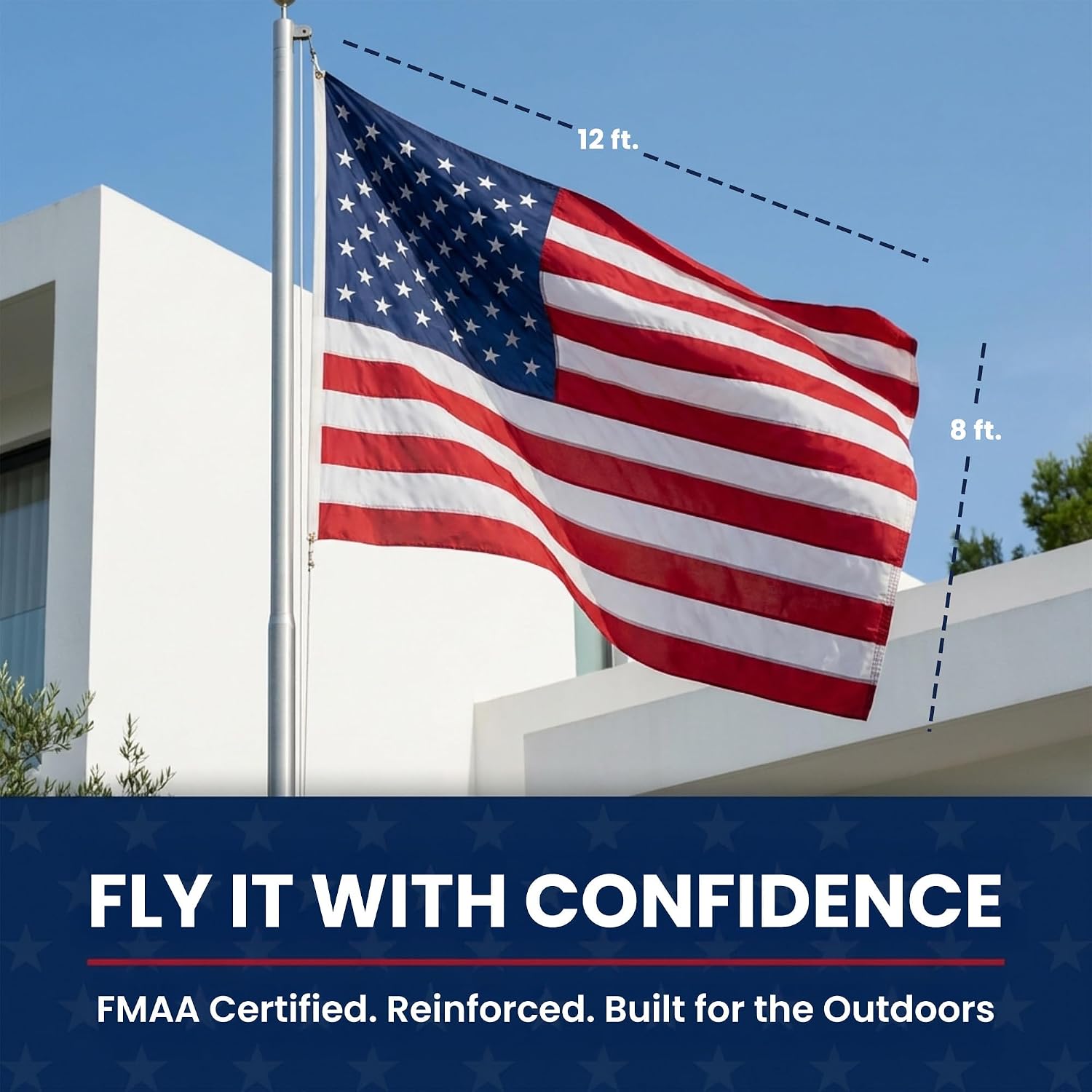 American Flag with Embroidered Stars and Sewn Stripes, Polyester - 6x10 ft | FMAA Certified PolyExtra Polyester Material, Heavy Duty Fade-Resistant American Flag for Outdoor or Indoor Use, Made in USA