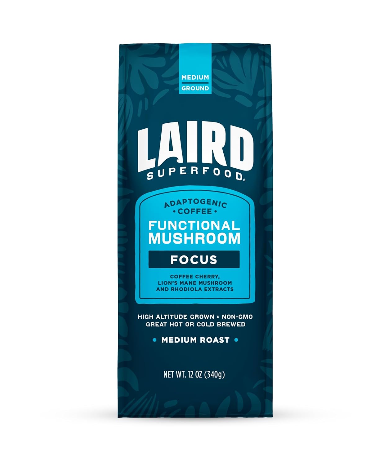 Laird Superfood Peruvian Dark Roast Coffee with Functional Mushrooms, Certified Organic Peruvian Ground Coffee Beans, Gluten-Free, Dairy-Free, Non-GMO