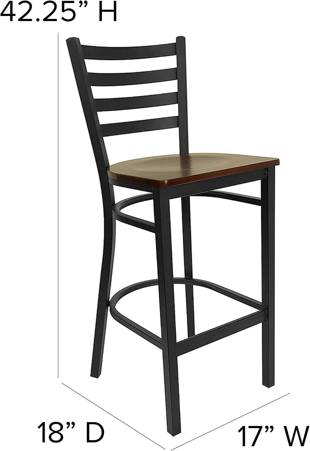 Flash Furniture Hercules Series Ladder Back Metal Restaurant Barstool, Modern Upholstered Armless Bar Height Chair for Restaurants and Kitchens, Black | Vinyl Upholstery, Durable Construction, Commercial Use