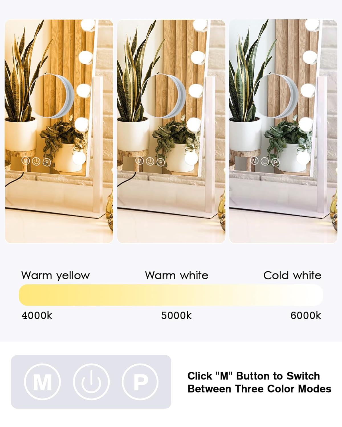 BWLLNI Lighted Makeup Mirror, White Vanity Mirror with Lights,9 LED Bulbs