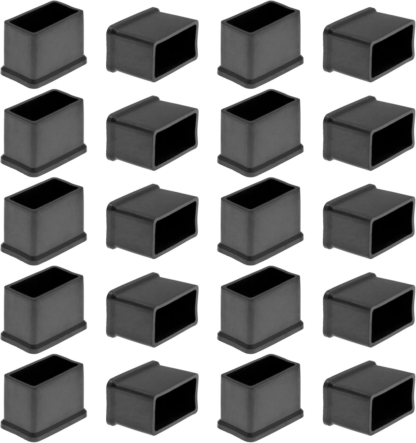 Bonsicoky 20Pcs Rectangle Rubber Furniture Leg Caps (3/4" x 1-1/2"), Vinyl Flexible Chair Leg Floor Protectors for Patio Indoor Chair Table Bed