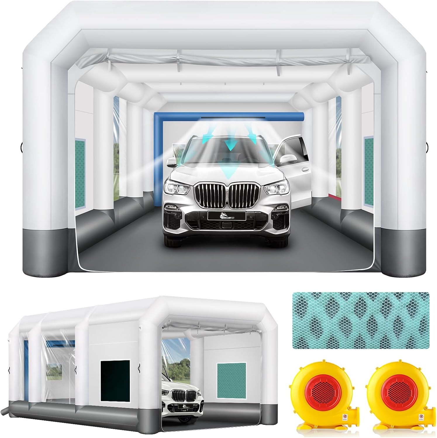 GORILLASPRO Portable Inflatable Paint Booth 26x15x10Ft, Inflatable Spray Booth with 2 Blowers (950W+950W)