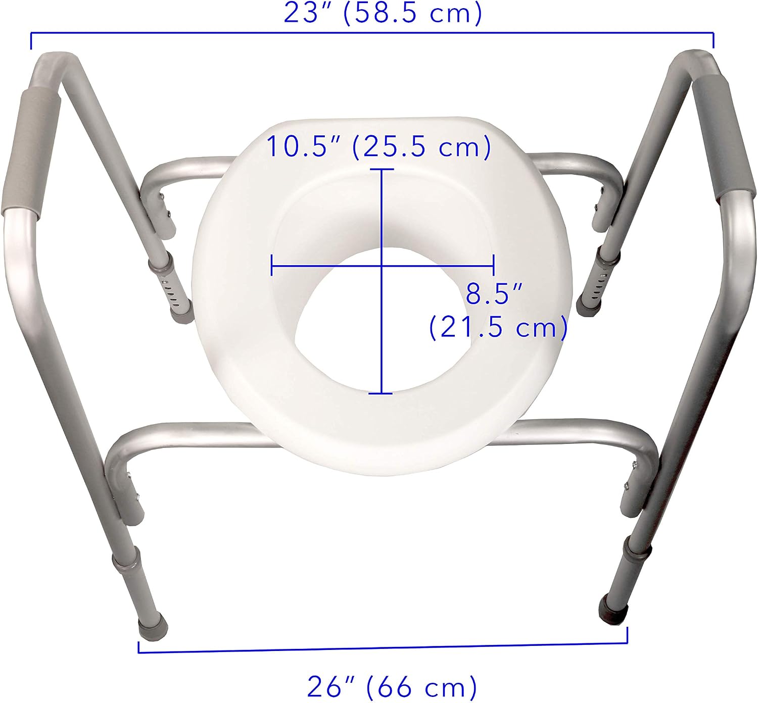 PCP Raised Toilet Seat and Safety Frame, Pre-Assembled Tool Free, Secure Adjustable Height, Made in USA, Regular