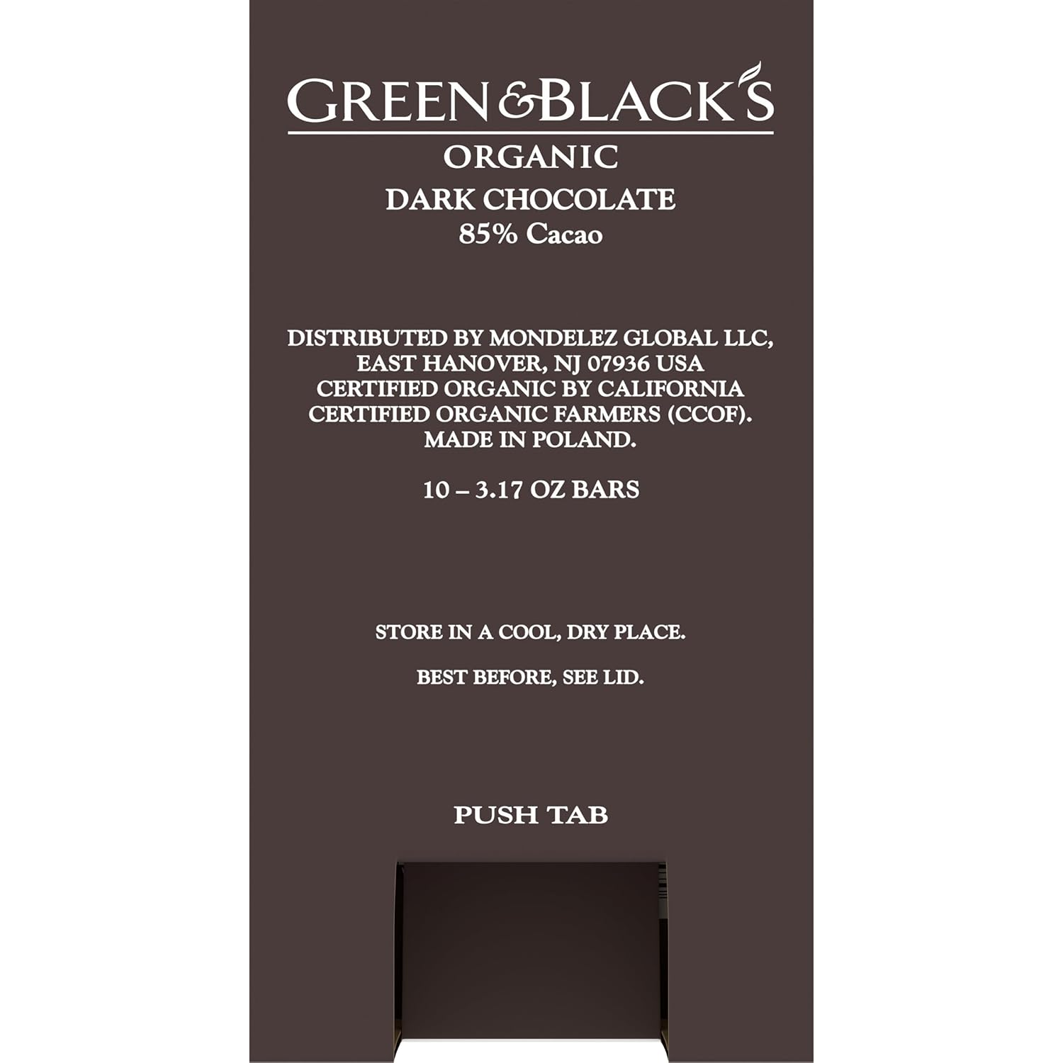 Green & Black's Organic Dark Chocolate Bar, 85% Cacao, 10 - 3.17 oz Bars