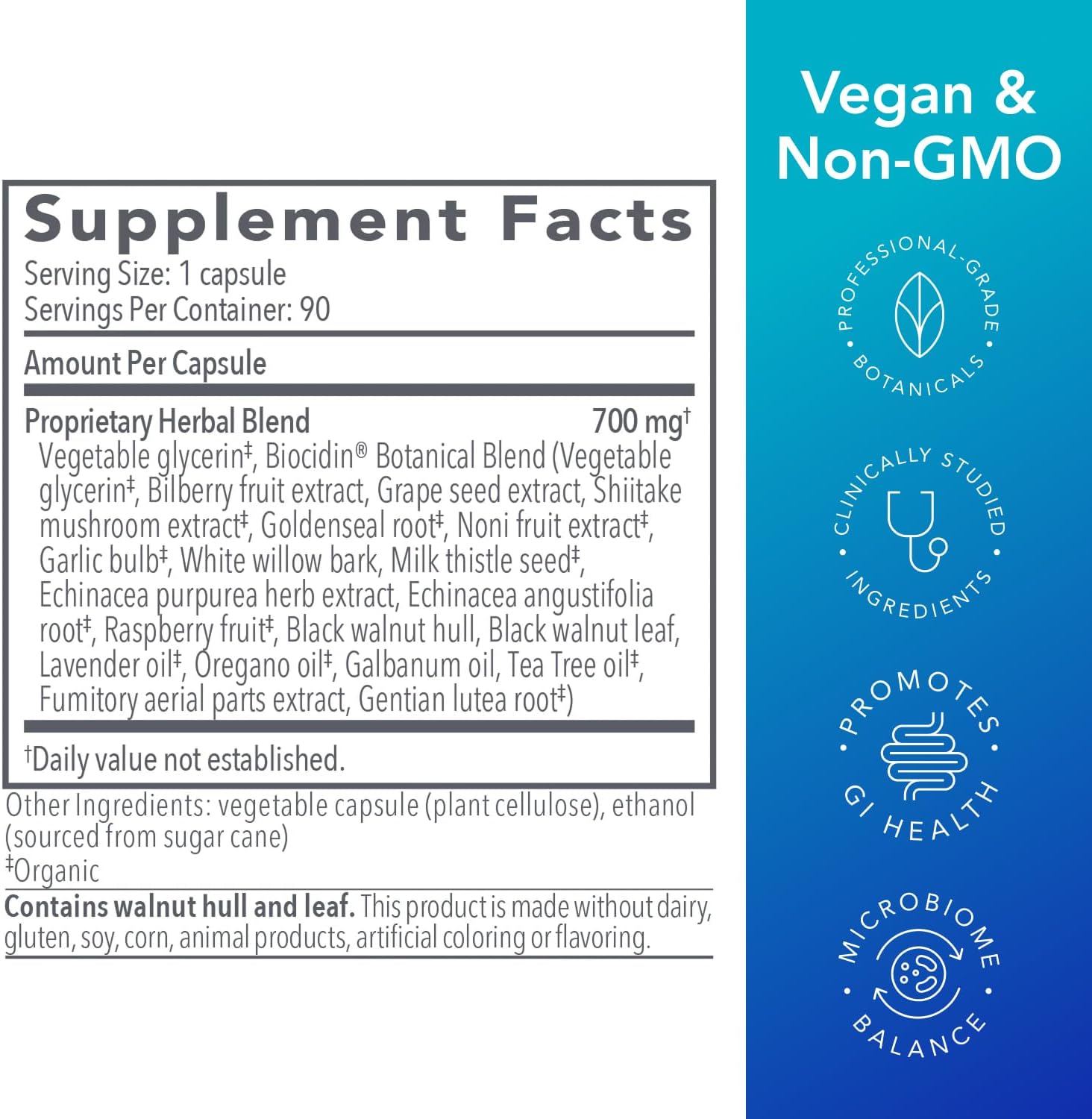 Biocidin Broad-Spectrum Capsules for Microbiome Balance, 90 Count | 18-Botanical Herbal Supplement, Biofilm Disruptor, Gut Cleanse Detox