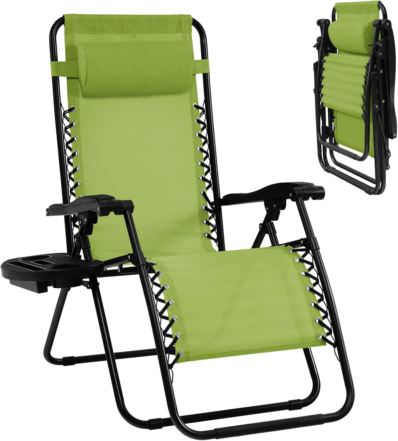 Goplus Zero Gravity Lounge Chairs, 160°Adjustable Folding Recliner w/Pillow and Cup Holder, 350LBS Comfy Outdoor Lounge Chairs for Patio, Lawn, Yard & Camp(1, Gray)