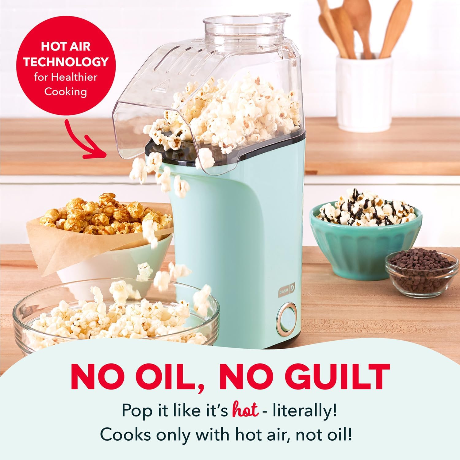 Dash Fresh Pop Popcorn Maker, 16-Cup Hot Air Popper, Aqua | Electric Popcorn Machine, Oil-Free Air Popped Popcorn, Built-In Measuring Cup & Butter Melting Tray, Movie Night Snacks
