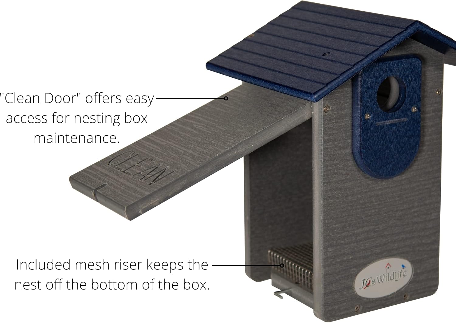 Ultimate Eastern and Western Bluebird House with Universal Mounting Pole Kit - Garden Birdhouse and Pole Combo (Blue and Gray)