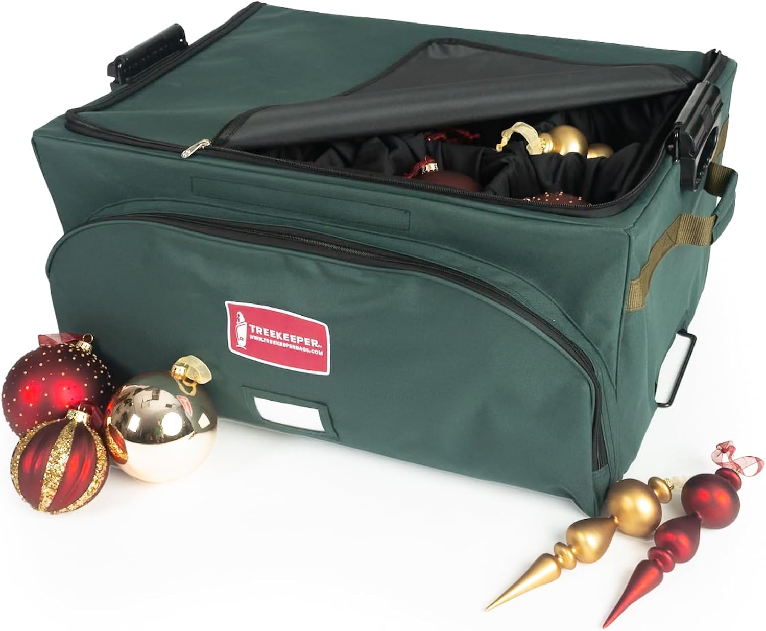 (Green Christmas Ornament Storage Box with Dividers) - Deluxe Ornament Keeper - Holds 72 Ornaments up to 4 Inches in Diameter | 3 Removable Trays with Separators | Acid-Free Fabric Lining