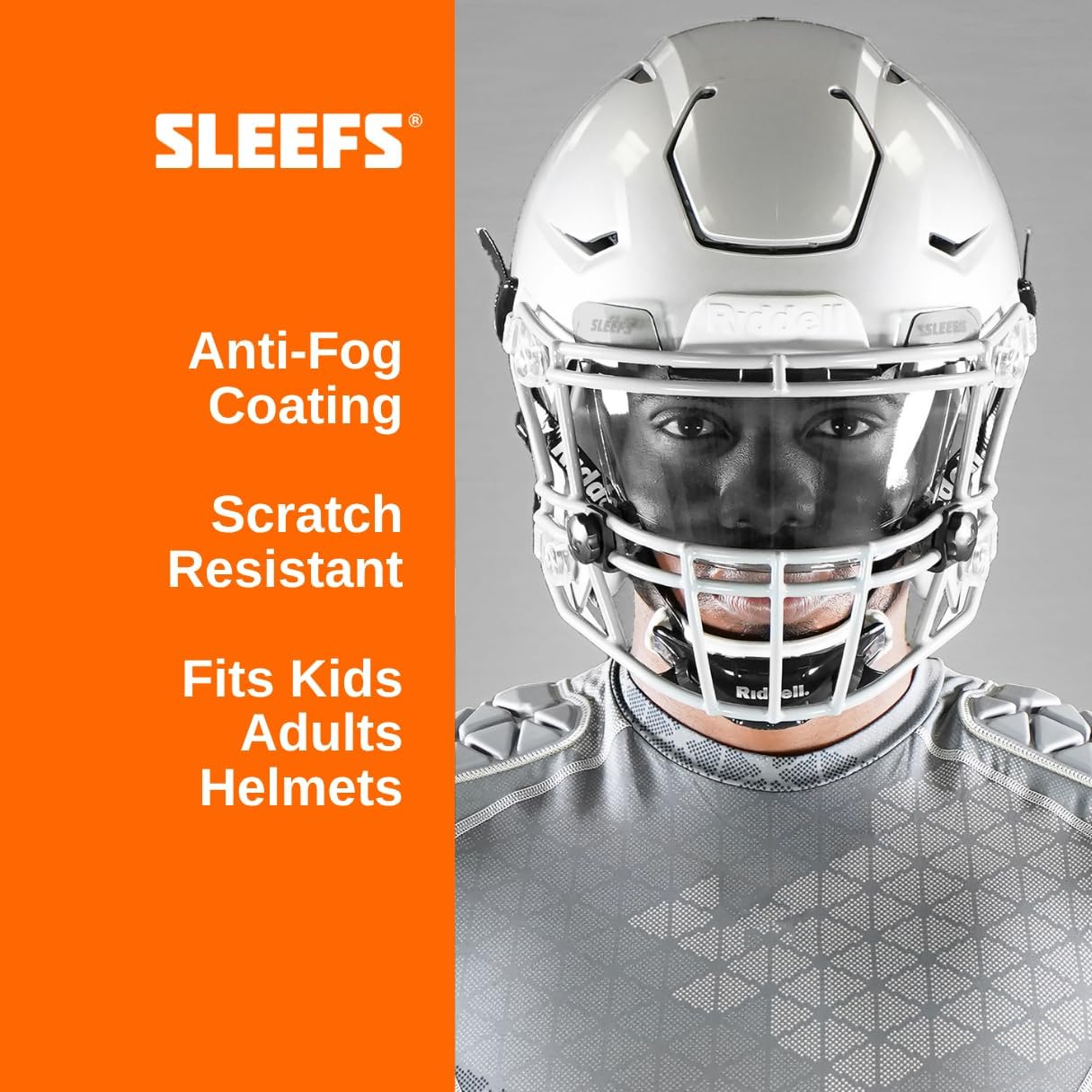 SLEEFS Clear Football Visor for Helmet - Professional Football Visor - Face & Eye Shield - Fits Youth & Adult Helmets - Includes Quick Visor Clips