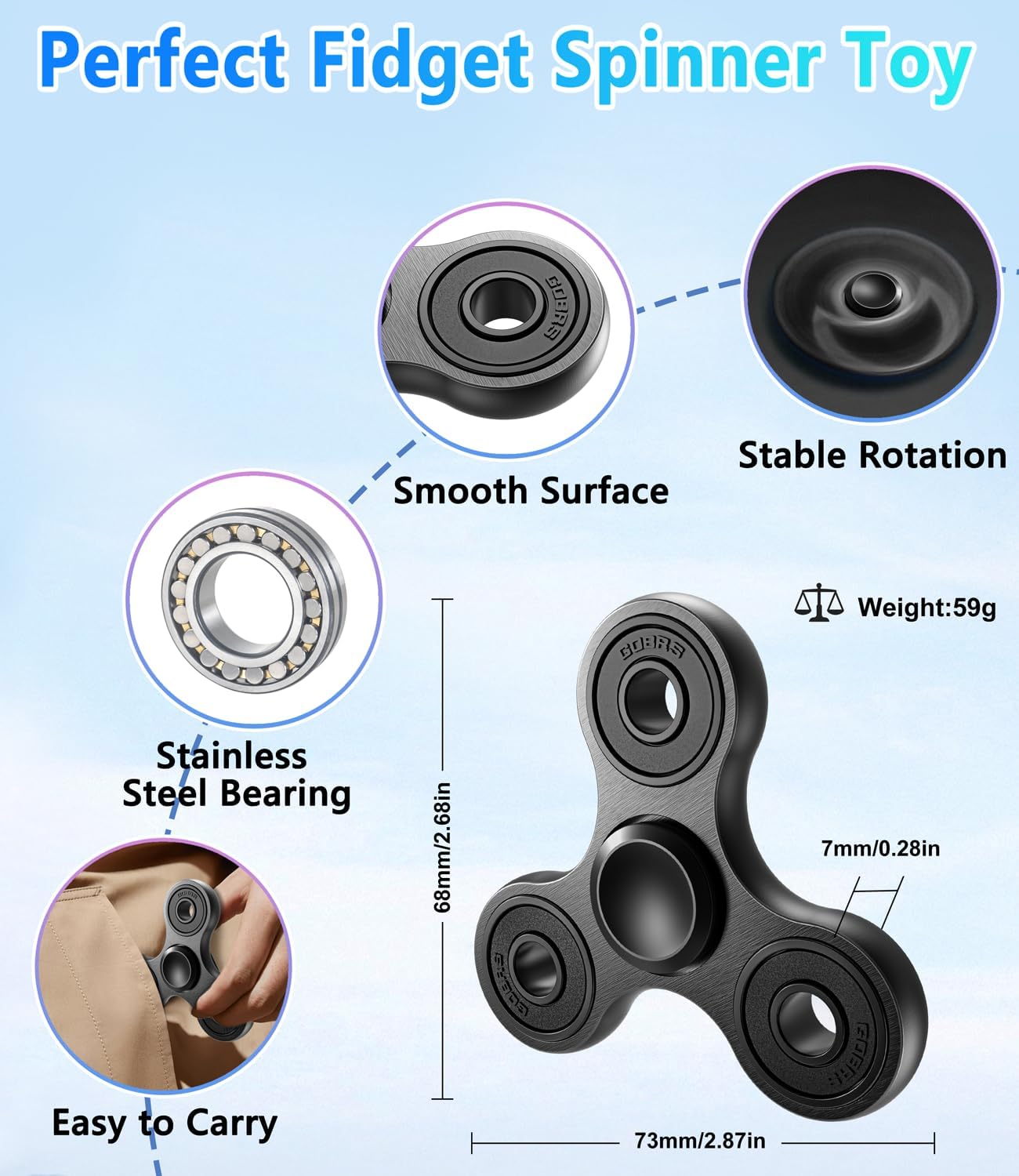 ATESSON Fidget Spinner Metal Fidget Spinners Toy Adults Kids