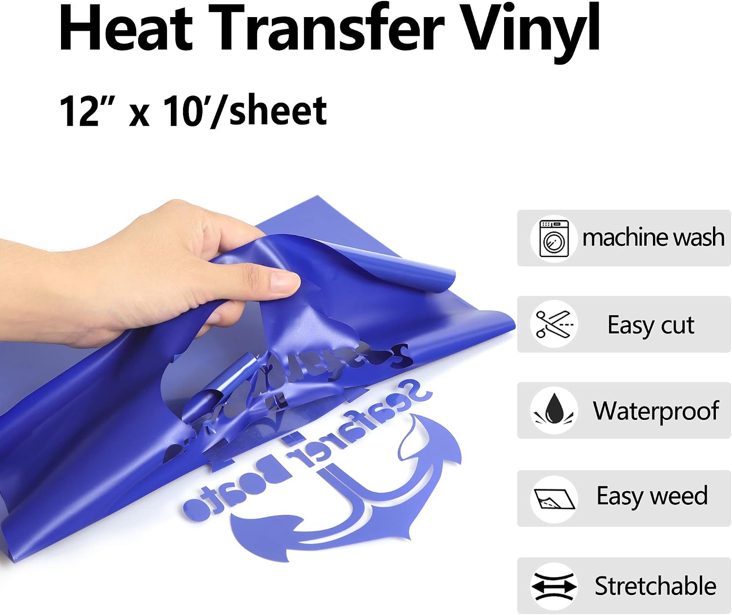 RENLITONG Heat Transfer Vinyl,12 Inch by 10ft White Iron on Vinyl
