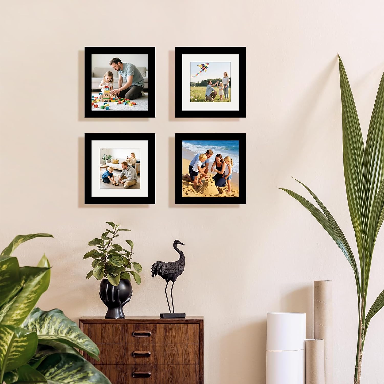 Picture Frames 8x8 2 Pack Made of Solid Wood Black for Wall Mounting and Tabletop Display