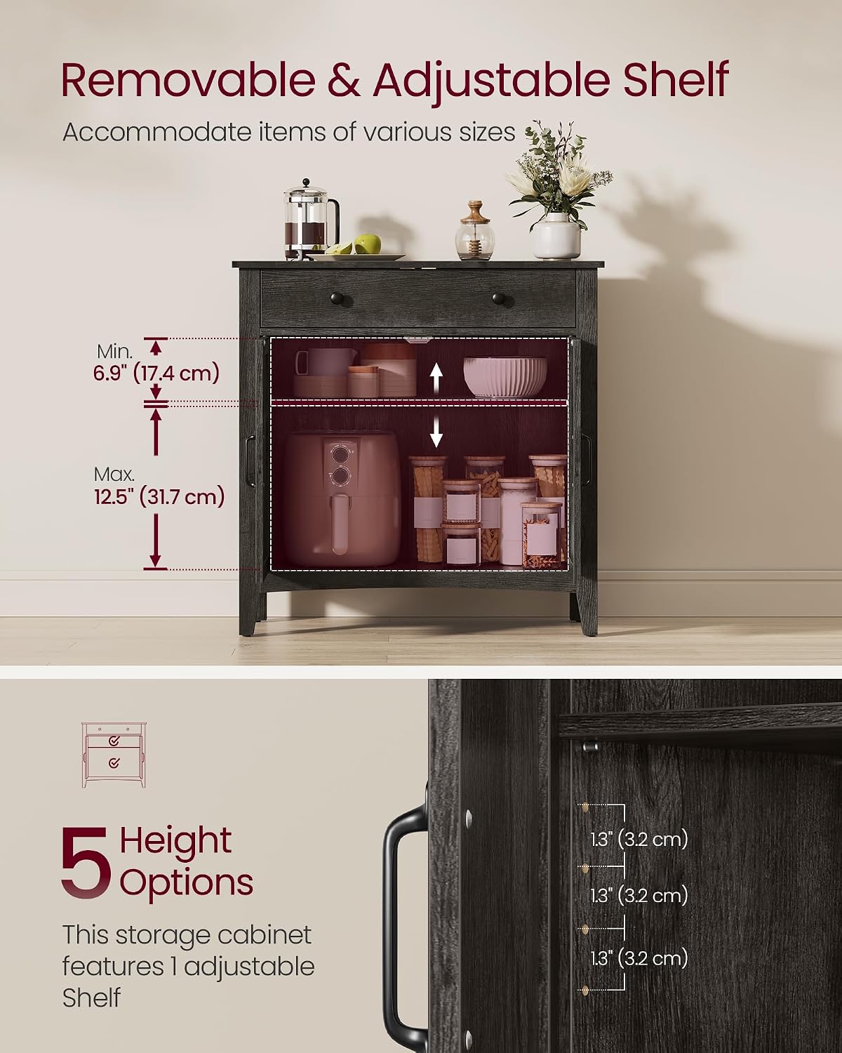 VASAGLE LIRY Collection - Storage Cabinet, Buffet Cabinet, Sideboard, Credenza, with Adjustable Shelves, for Entryway, Rustic White and Honey Brown ULSC381W01