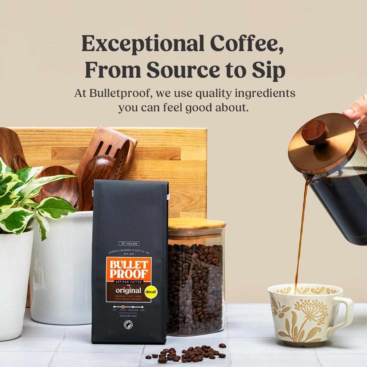 Bulletproof French Kick Dark Roast Whole Bean Coffee, 12 Ounces, 100% Arabica Coffee Sourced from Guatemala, Colombia & El Salvador