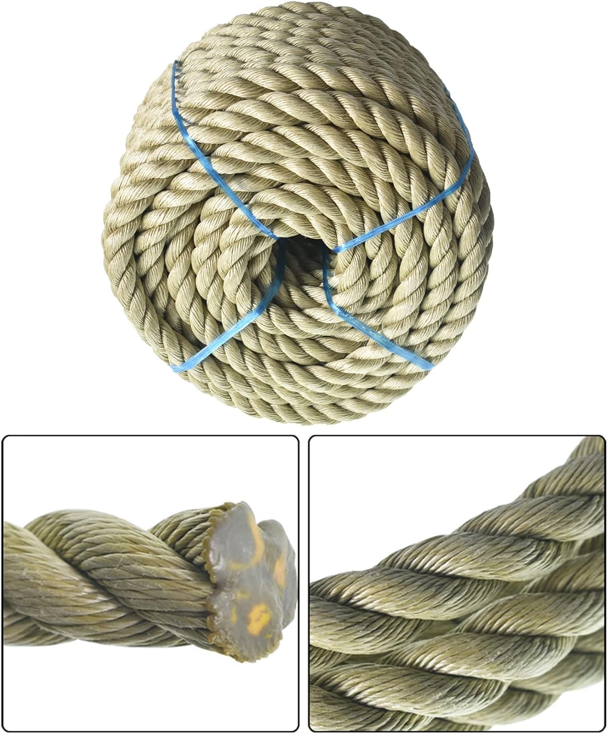 100 Feet 1 inch Diameter Twisted Manila Rope, Twisted 3 Strand, Polypropylene Rope for Indoor Outdoor Use for Landscaping, Tug of War