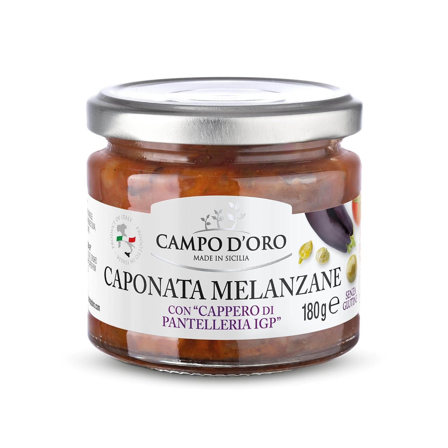 CAMPO D'ORO - Sicilian Eggplant Caponata, Glass Jar 6.3 oz (180g)