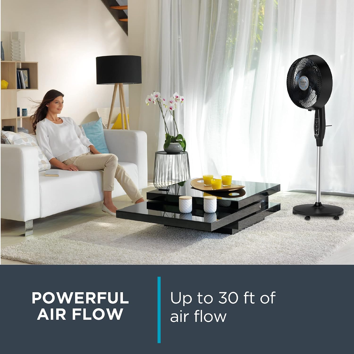 Rowenta, Desk Fan, Turbo Silence Table Fan with Remote, 18 Inches, Ultra Quiet Fan for Bedroom, Oscillating, Portable, 5 Speeds, Black, Indoor, VU2660