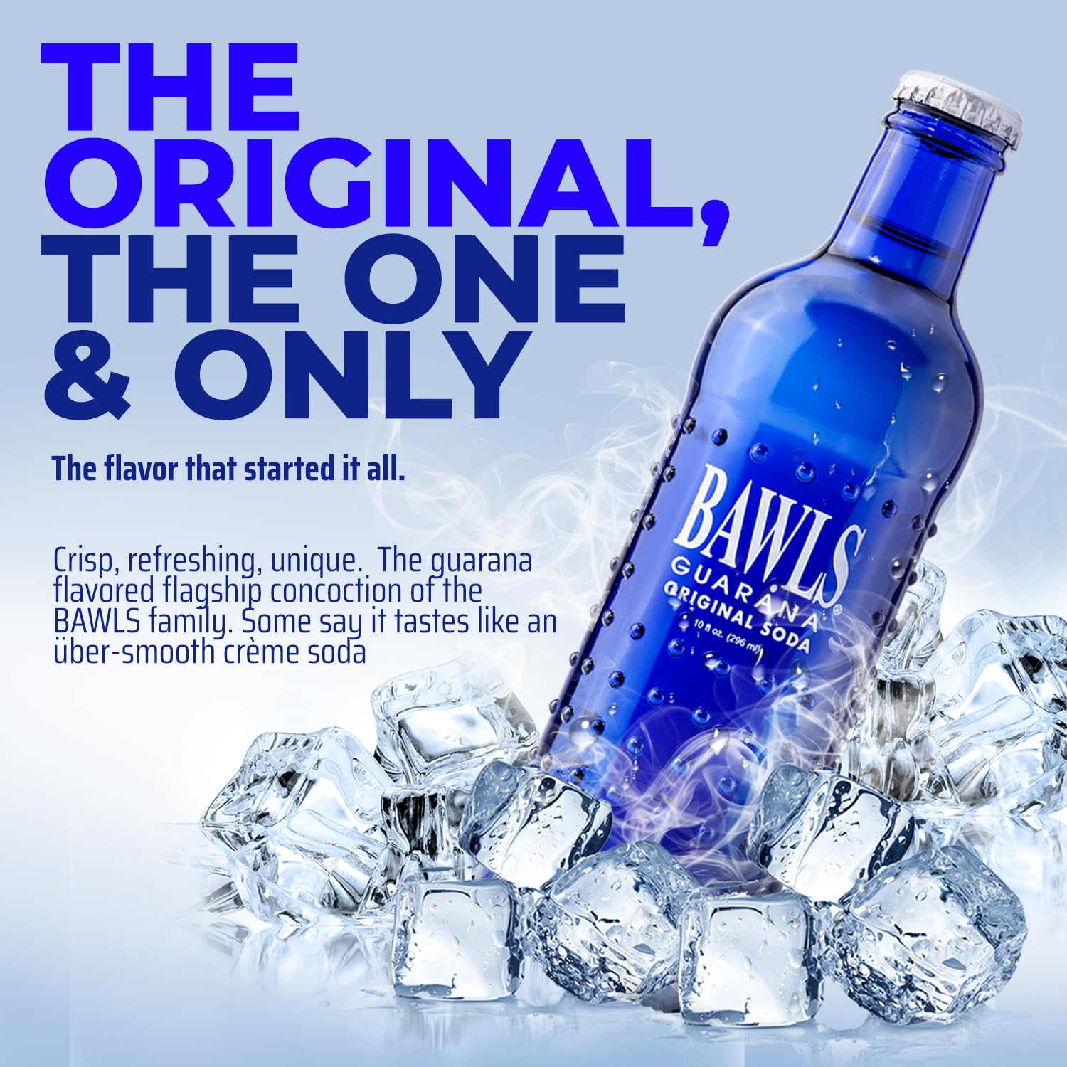 BAWLS Guarana Original - Guarana Fueled Soda for Energy, High Energy Caffeinated Drink, 10oz 24 Pack Glass Bottles