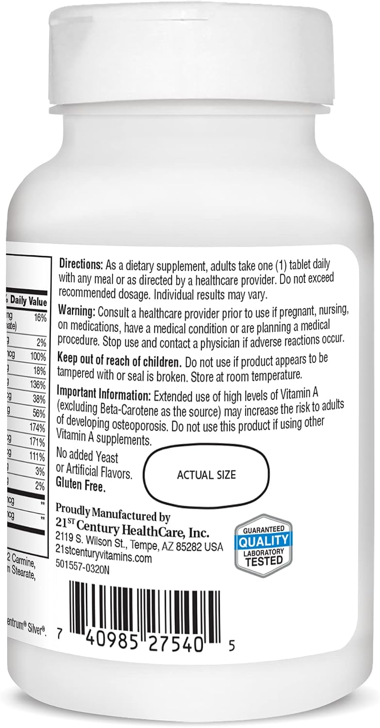 21st Century Sentry Senior Men 50+ Multivitamin Tablets, 100 Count | Complete Daily Multivitamin & Multimineral, Compare VS. Centrum® SILVER Men 50+
