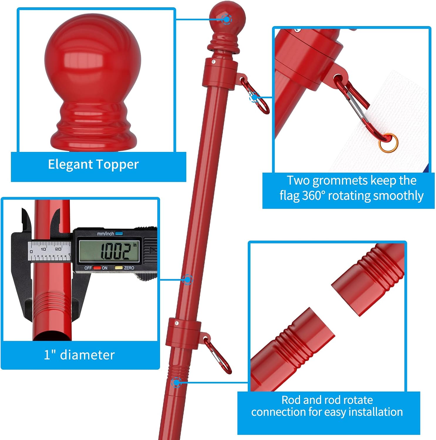 ZMTECH Flag Pole - Upgraded Bracket, 6 FT Stainless Steel Flag Poles for Outside House, Residential or Commerical
