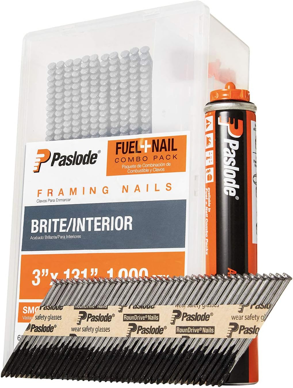 Paslode, Framing Nails and Fuel Pack, 650525, 3 inch x .131 Gauge, Smooth Brite, 1 Fuel Cell and 1,000 Nails