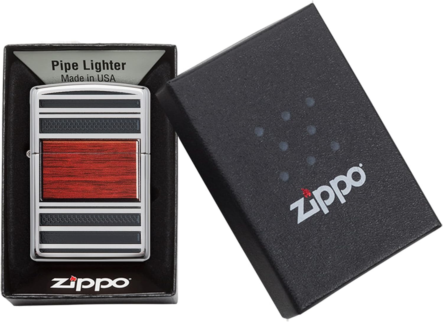 Zippo Wood Grain High Polish Chrome Pipe Pocket Lighter