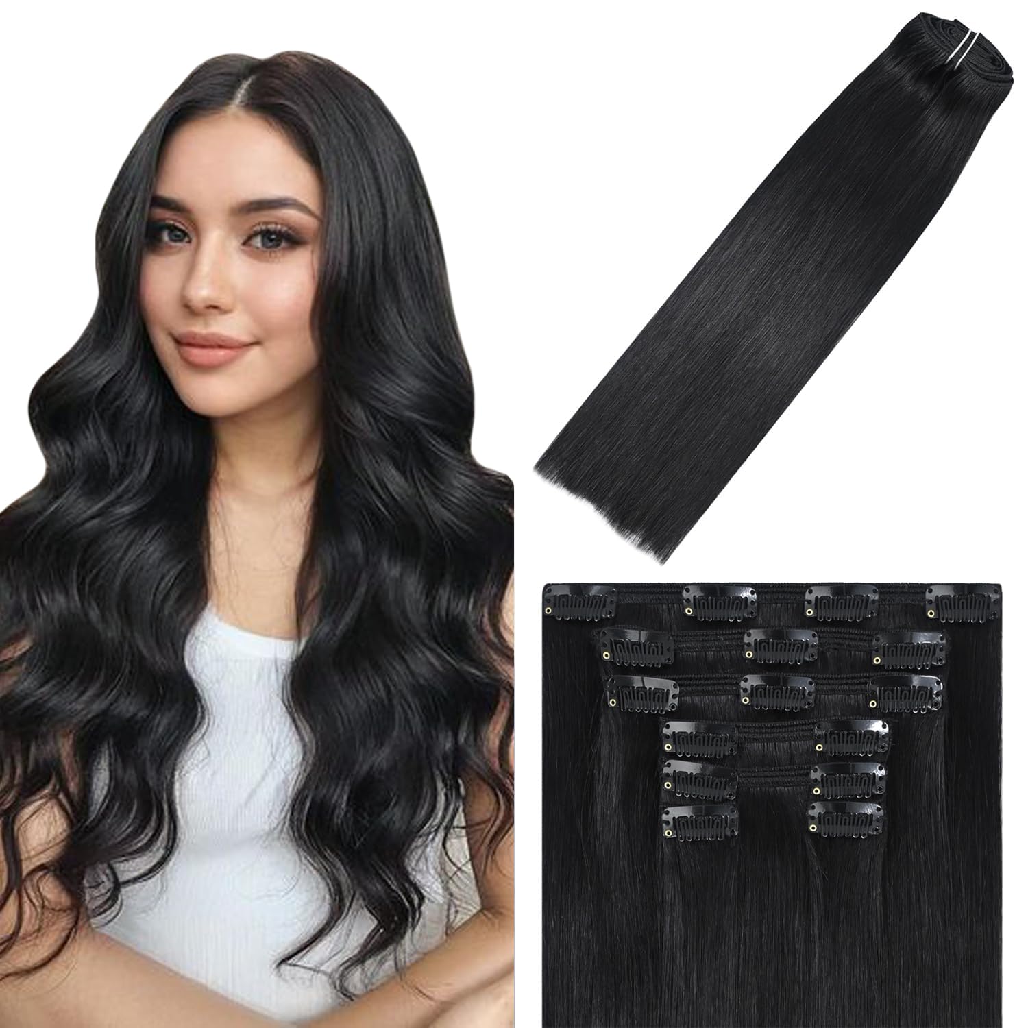 WindTouch Clip In Hair Extensions Human Hair Mixed Bleach Blonde 18Inch 75g Hair Extensions for Women Remy Blonde Extensions Clip in #18p613 7PCS