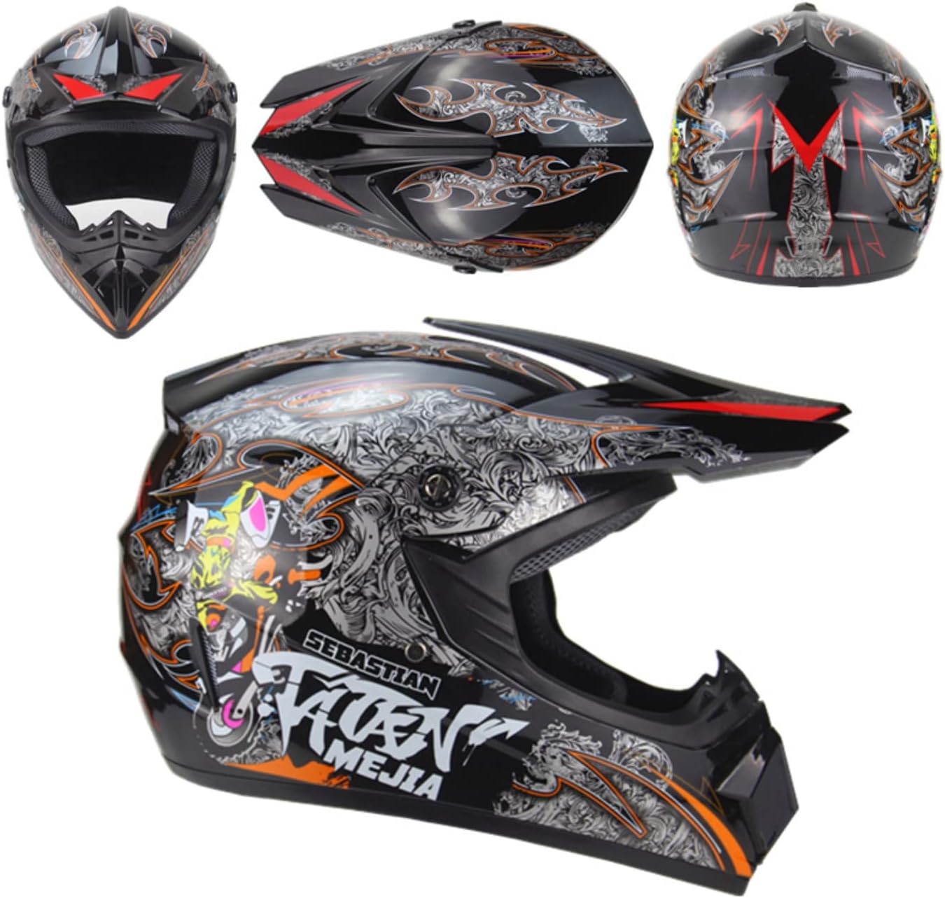 Motocross Helmet ATV Dirt Bike Helmets Off-Road Helmet with Gloves Goggles for Unisex Adult Youth DOT/FMVSS 218 Approved (Medium, Black)