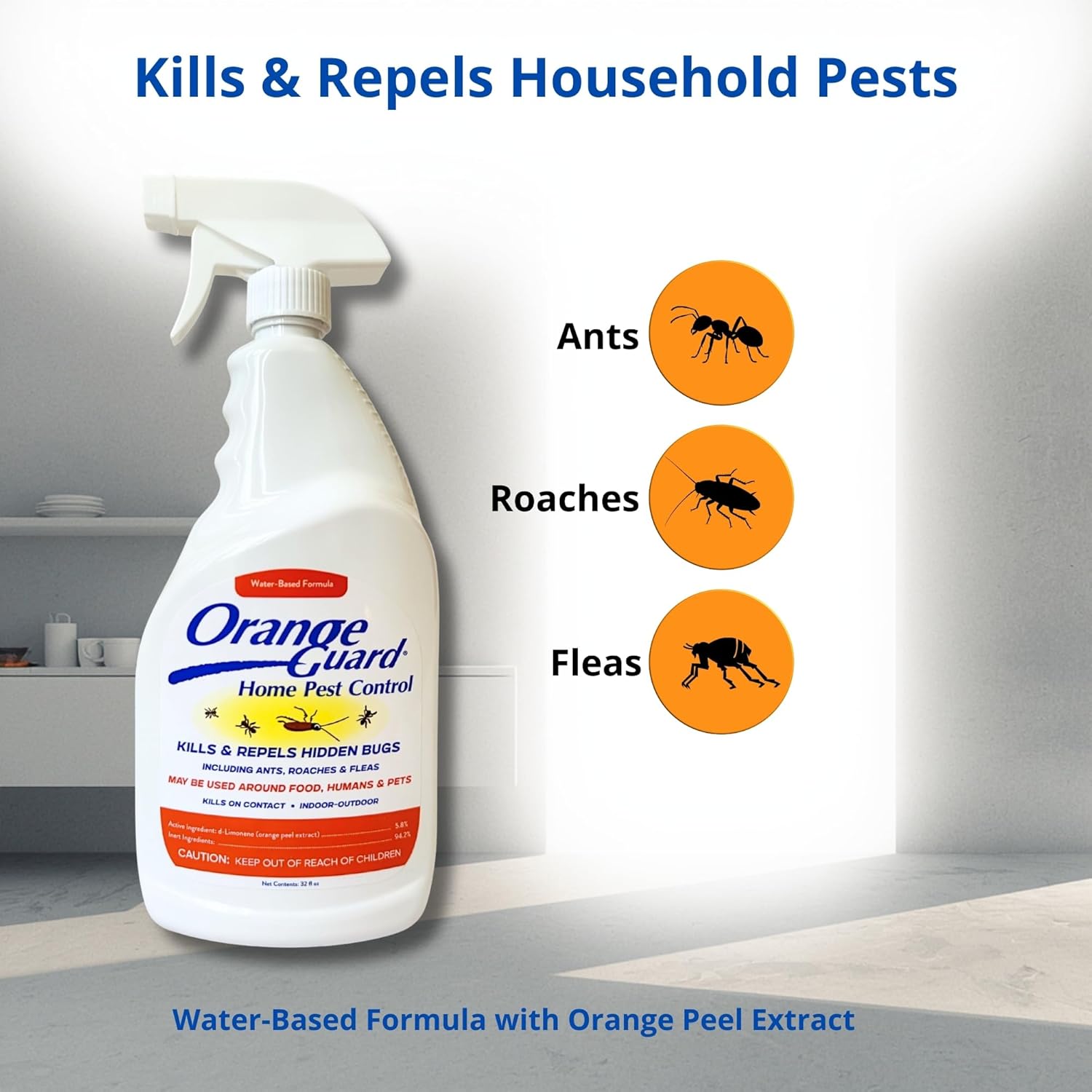 Orange Guard Home Pest Control Spray with D-Limonene | All-Natural Food Grade Orange Peel Oil for Bugs, Ants, Roaches, Fleas
