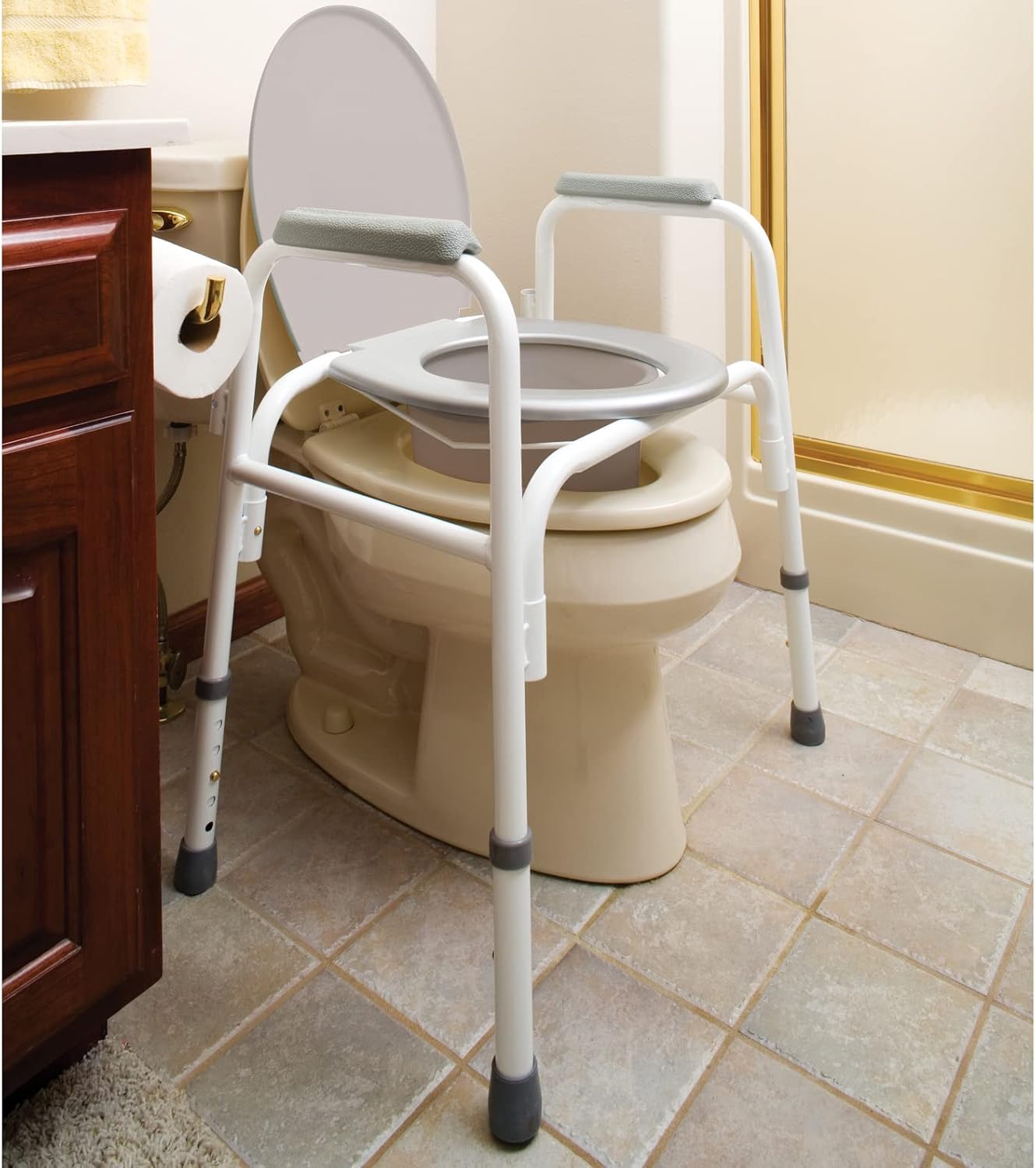 Carex Steel Commode Chair - Portable Bathroom Toilet for Elderly, Handicap, and Beside Toilet Users - 3 in 1 Commode Chair - 250 lbs Capacity