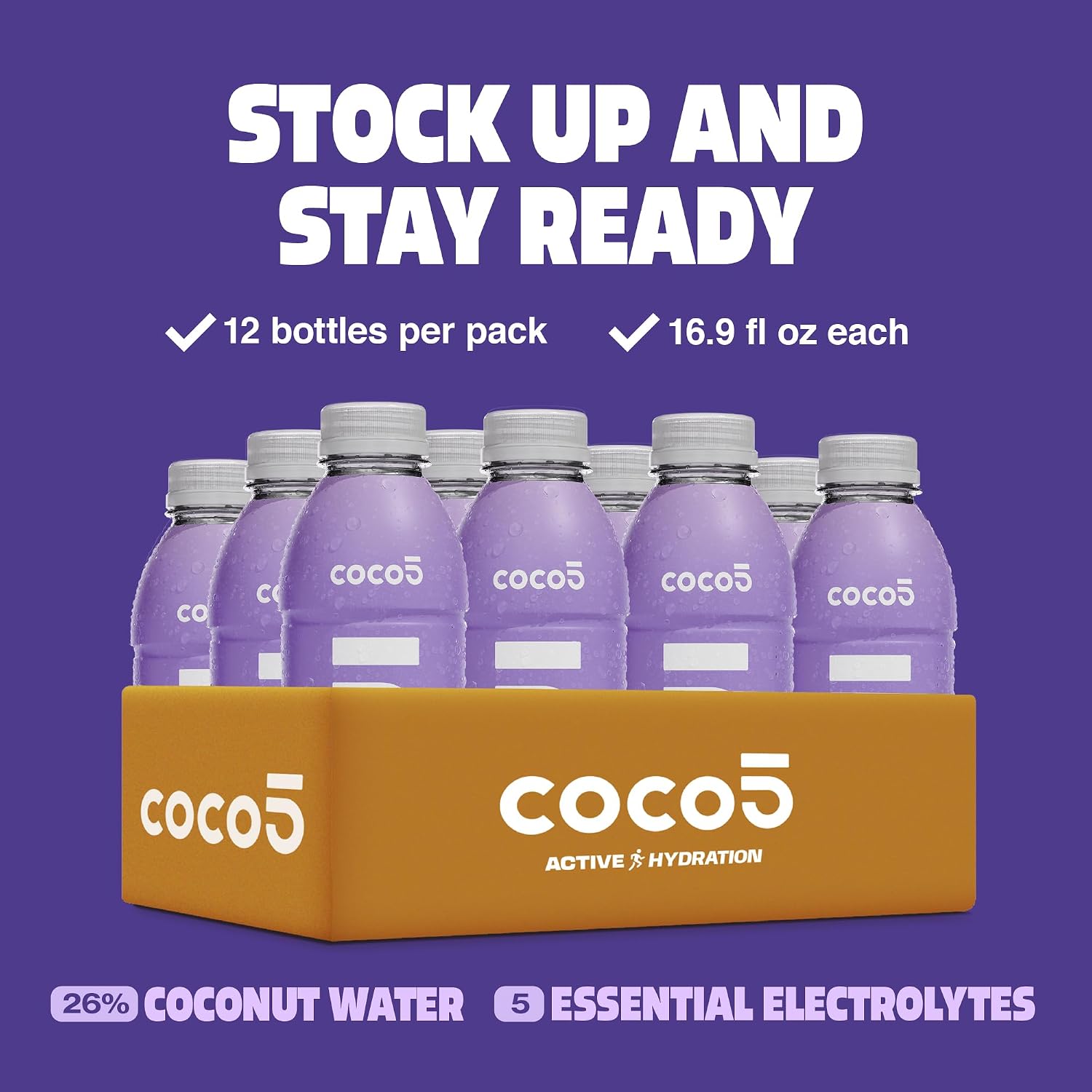 Coco5 Original Coconut Water Natural Electrolyte Sports Drink, 12 Pack | Active hydration. Low sugar, nothing artificial. Potassium, sodium, magnesium, calcium, chloride. 8 real ingredients.