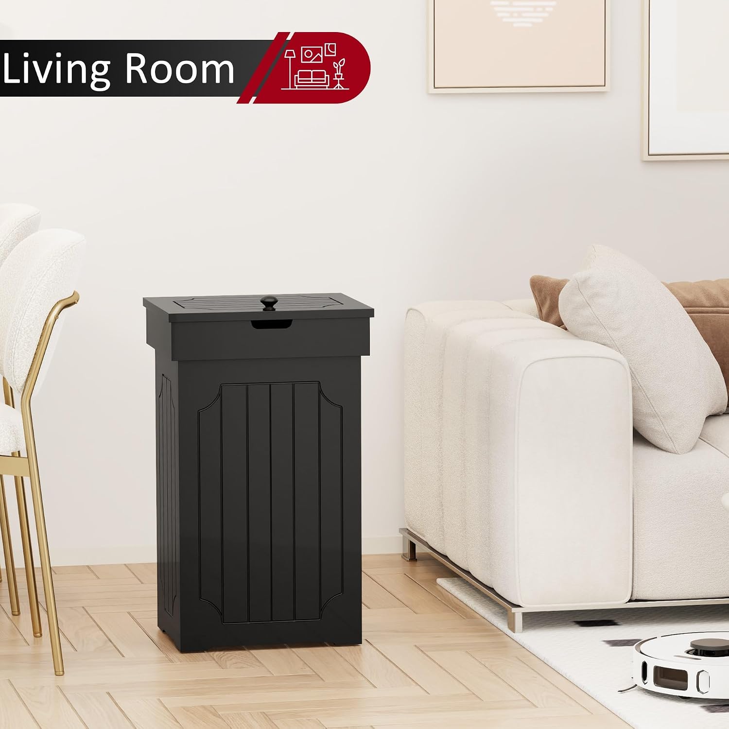 Function Home Trash Can Cabinet, 13 Gallon Kitchen Garbage Can, Wood Recycling Trash Bin, Freestanding Dog Proof Trash Can, Farmhouse Trash Cabinet with Lid for Home Kitchen Bathroom, Yellow