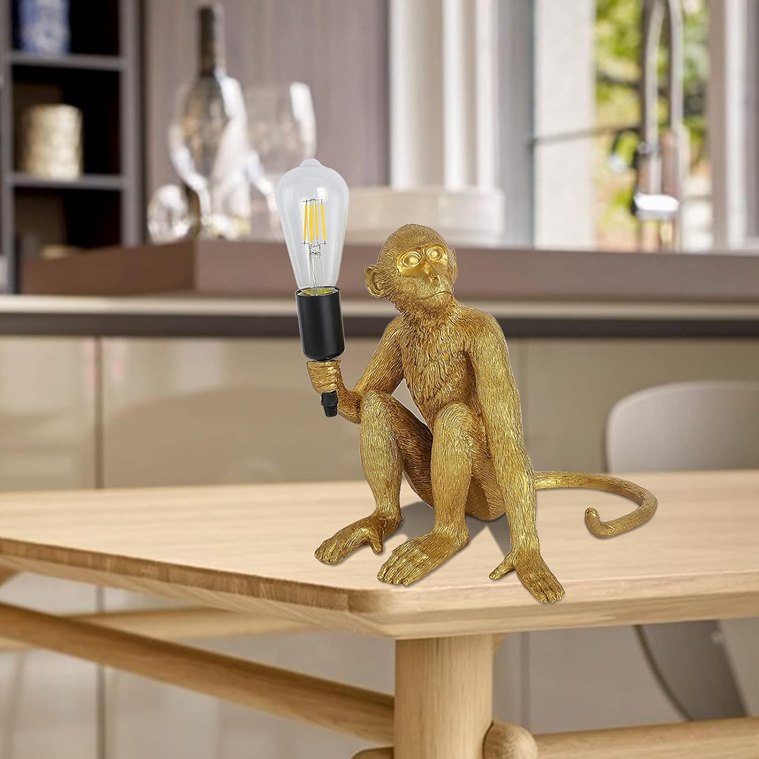 Resin Hemp Rope Monkey Table Light Retro Edison Monkey Desk Resin Sitting Monkey Lighting Fixture E27 for Dining Living Room Bedroom Bar Cafe