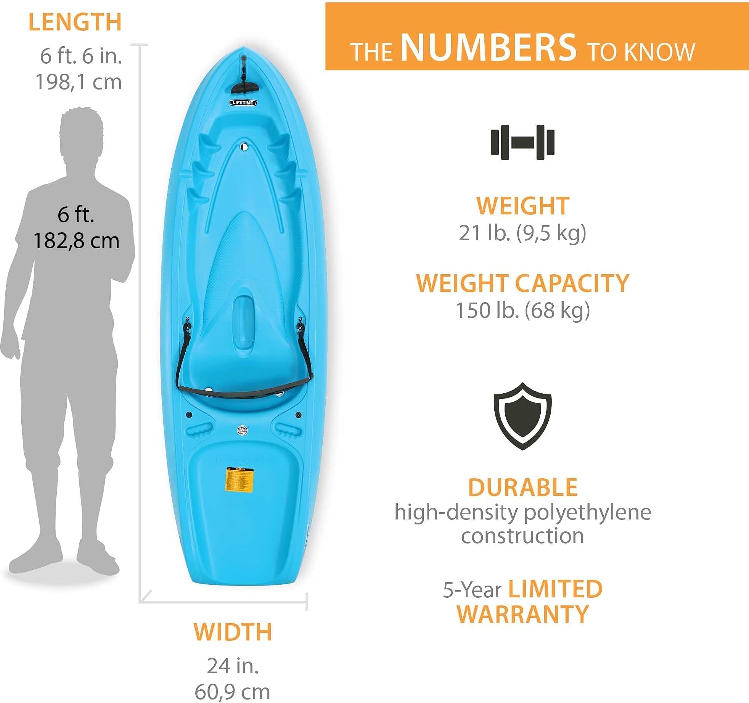 Lifetime 90787 Dash 66 Youth Kayak, Glacier Blue, 78 inches
