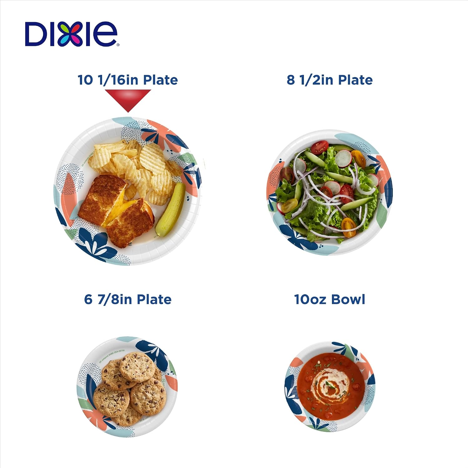Dixie Large Paper Plates, 10 Inch, 54 Count, 2X Stronger, Microwave-Safe, Soak-Proof, Cut Resistant, Disposable Plates For Everyday Breakfast, Lunch, & Dinner Meals