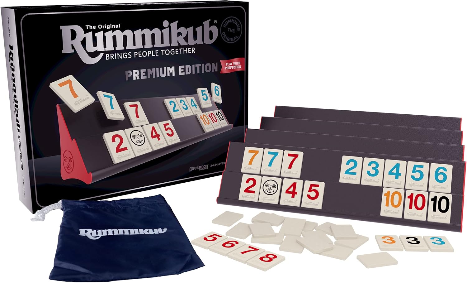 Rummikub Premium Edition by Pressman - Features Racks - Large Number Engraved Tiles and a Storage Bag for The Ultimate Rummikub Experience by Pressman