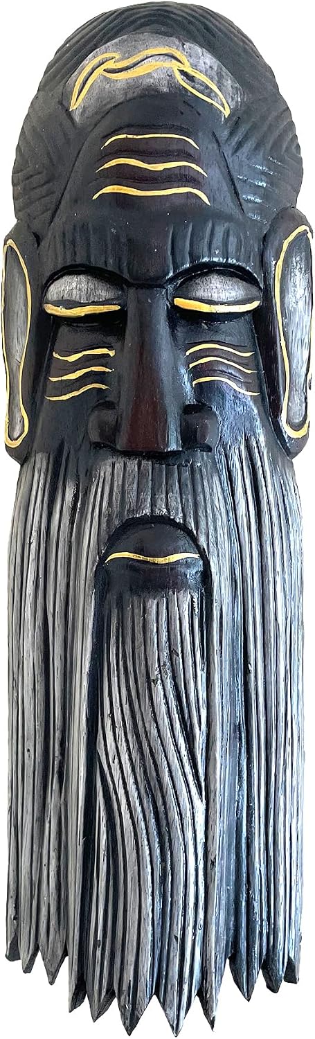 OMA African Mask Wall Hanging Wise Man Blessing & Protection Home Wall Decor Solid Wood Hand Crafted Large 20"