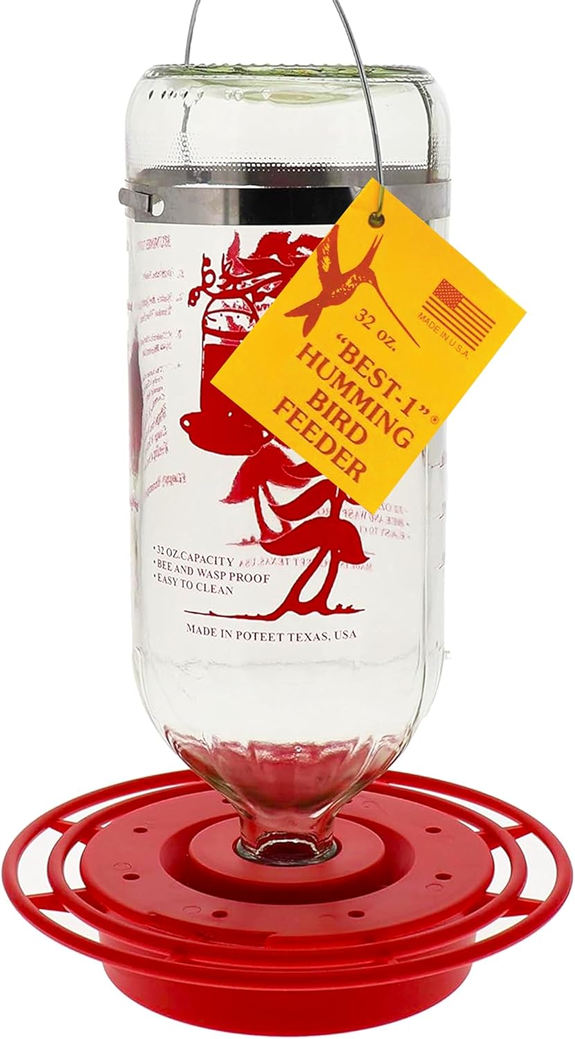 Birds Choice Best-1 Hummingbird Feeder | 32oz Nectar Capacity | Clear | Wide-Mouth Bottle for Easy Filling and Cleaning, Multiple Feeding Ports