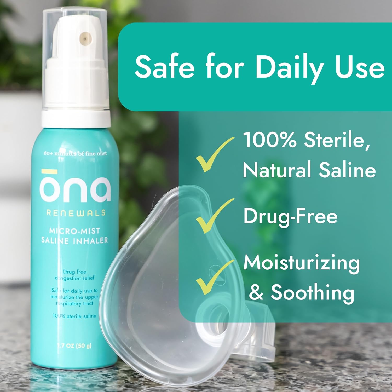 ONA Renewals - Micro-Mist Saline Nasal Inhaler - 1.7 fl oz | Congestion Relief for Adults, Saline Mist Spray for Cold, Flu, Allergy
