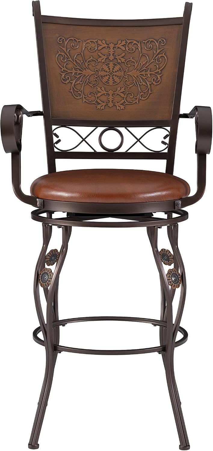 Powell Company Big & Tall Copper Stamped Back Arms by Powell Big and Tall Counter Stool, 24" Seat Height, brown