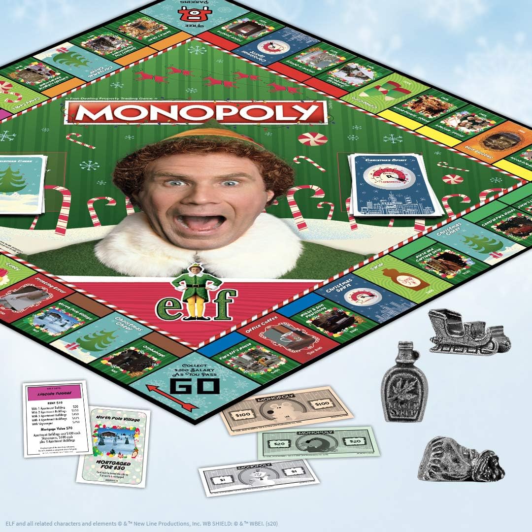 Monopoly Elf | Based on Christmas Comedy Film Elf | Collectible Monopoly Game Featuring Familiar Locations and Iconic Moments | Officially Licensed
