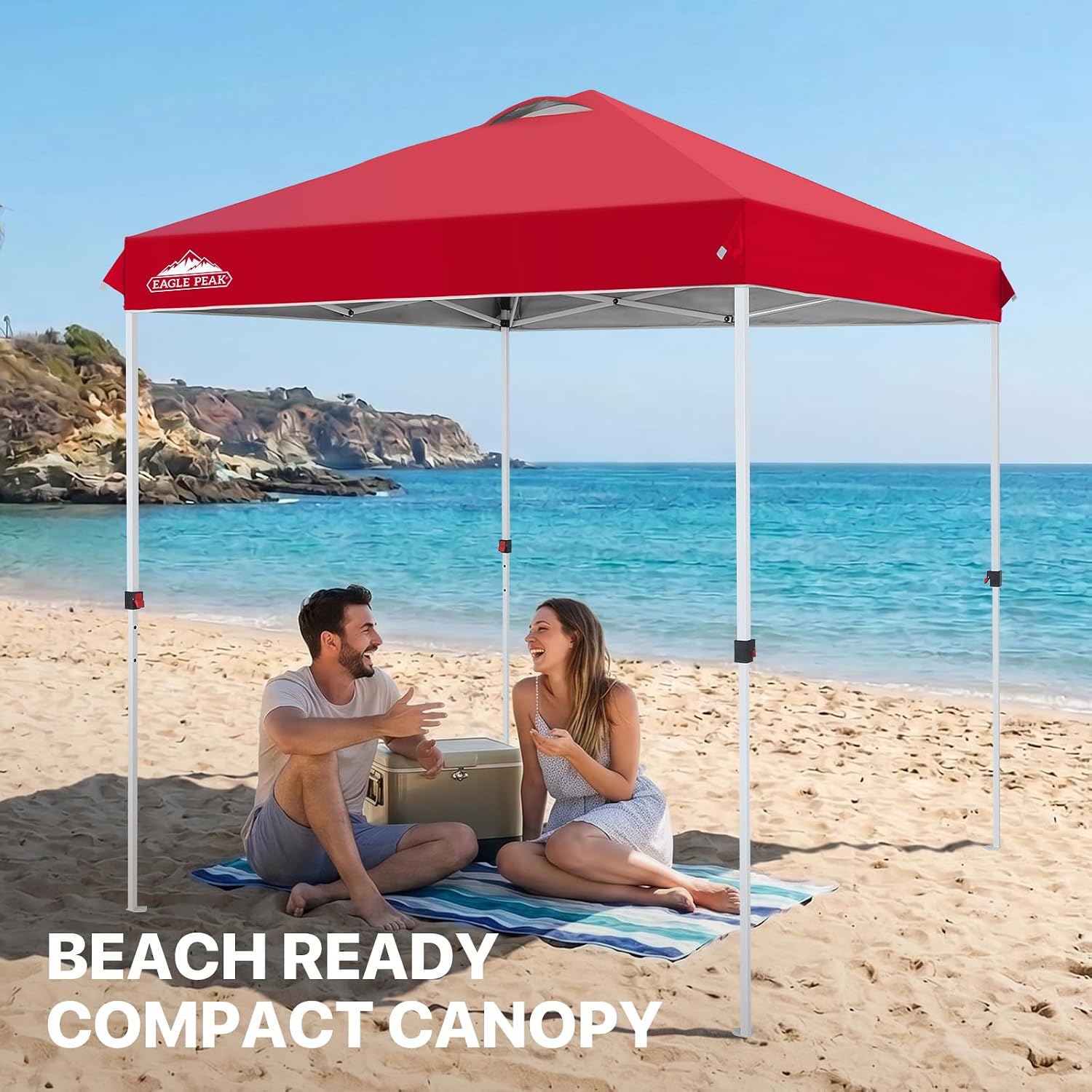 EAGLE PEAK 10x10 Pop Up Canopy Tent Easy Up Canopy Outdoor, White | Patented PeakPush™ Center Lock, 1 Person Setup Portable Pop Up Tent, Beach, Markets, Camping Sport Events, Wheeled Carry Bag