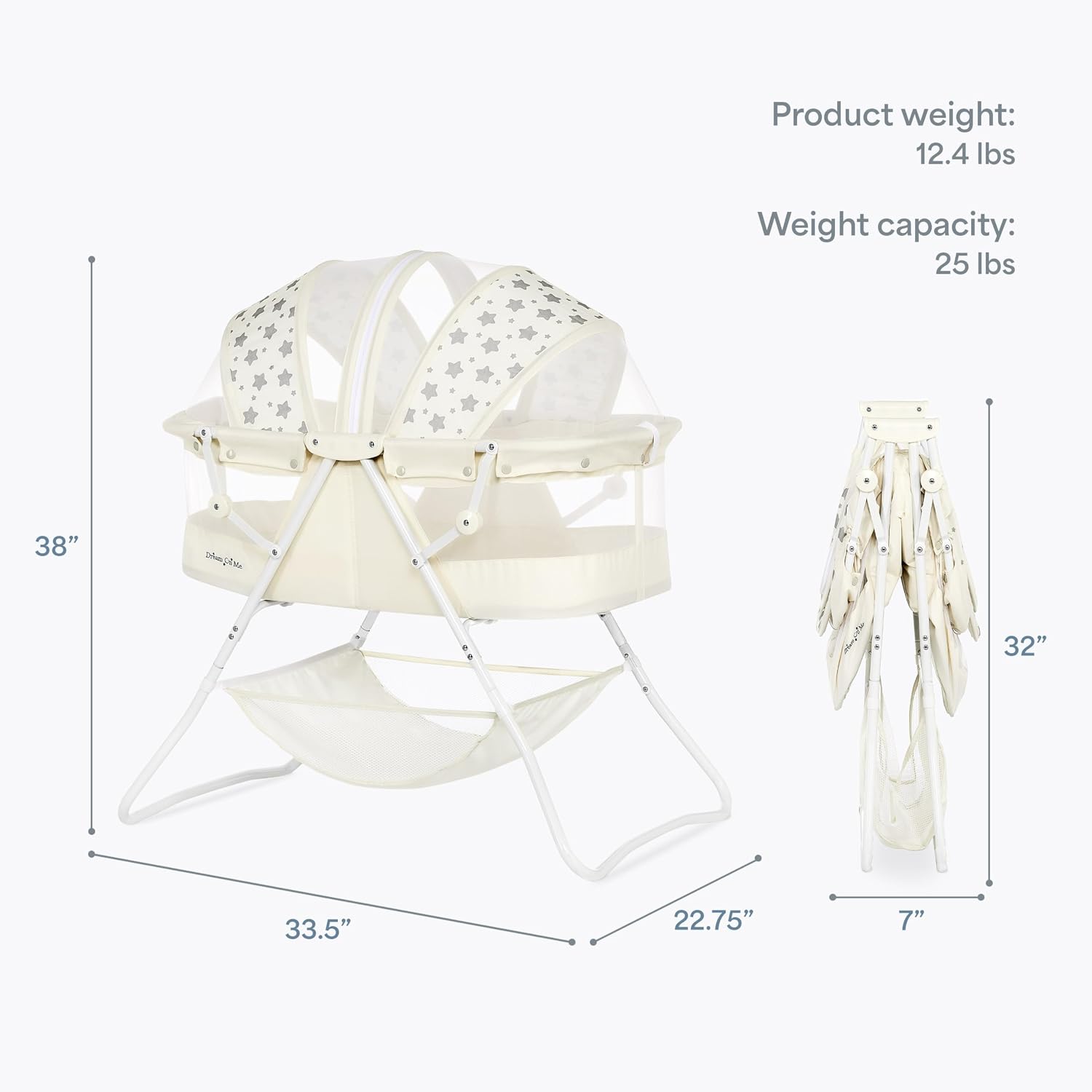 Dream On Me Karley Bassinet in Grey and Pink