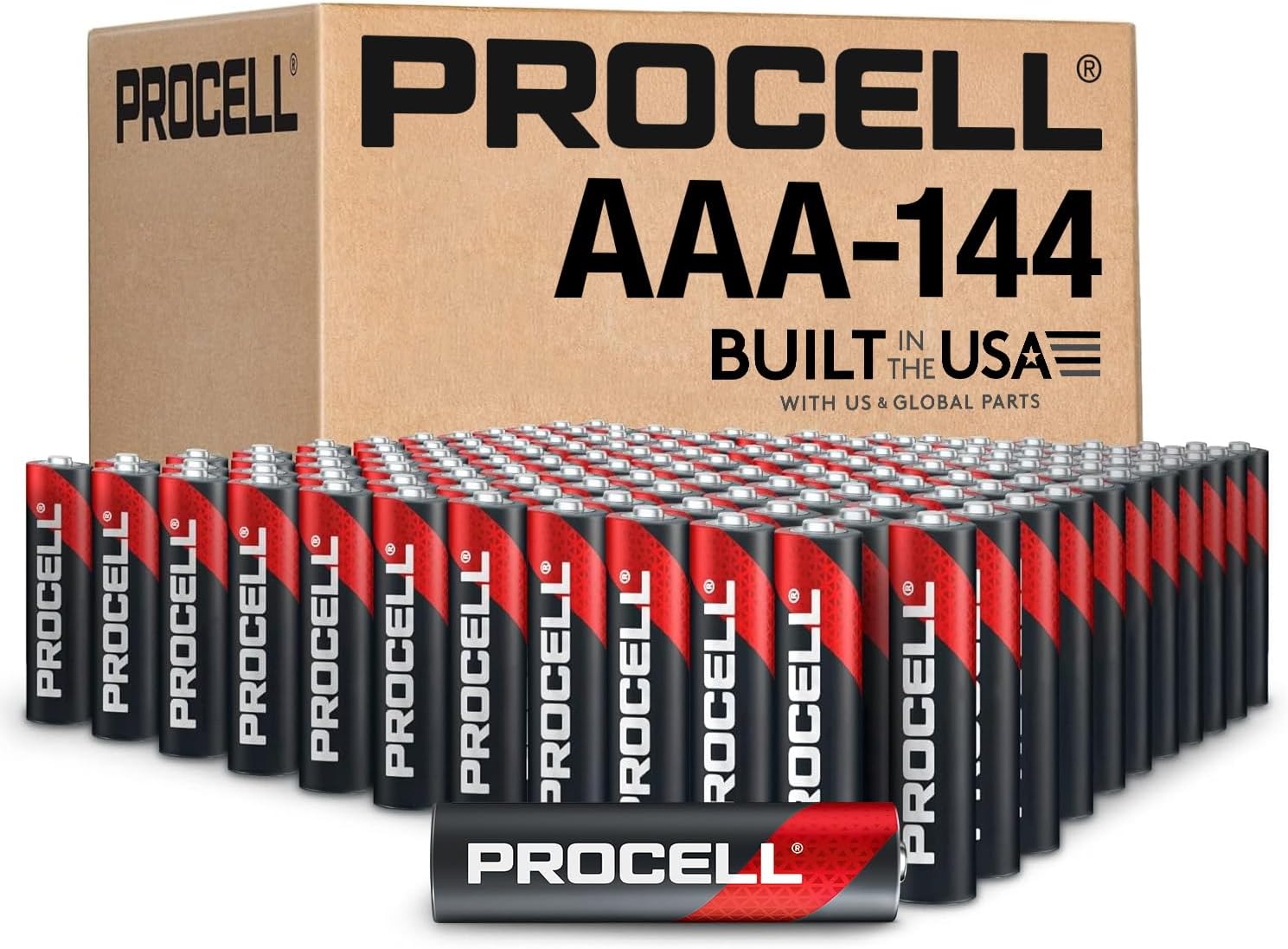 PROCELL AAA Alkaline Batteries, 1.5V Professional Low-Drain, 144-Count Bulk | Industrial triple A cells, 10-year shelf life, ANSI/IEC tested, remotes