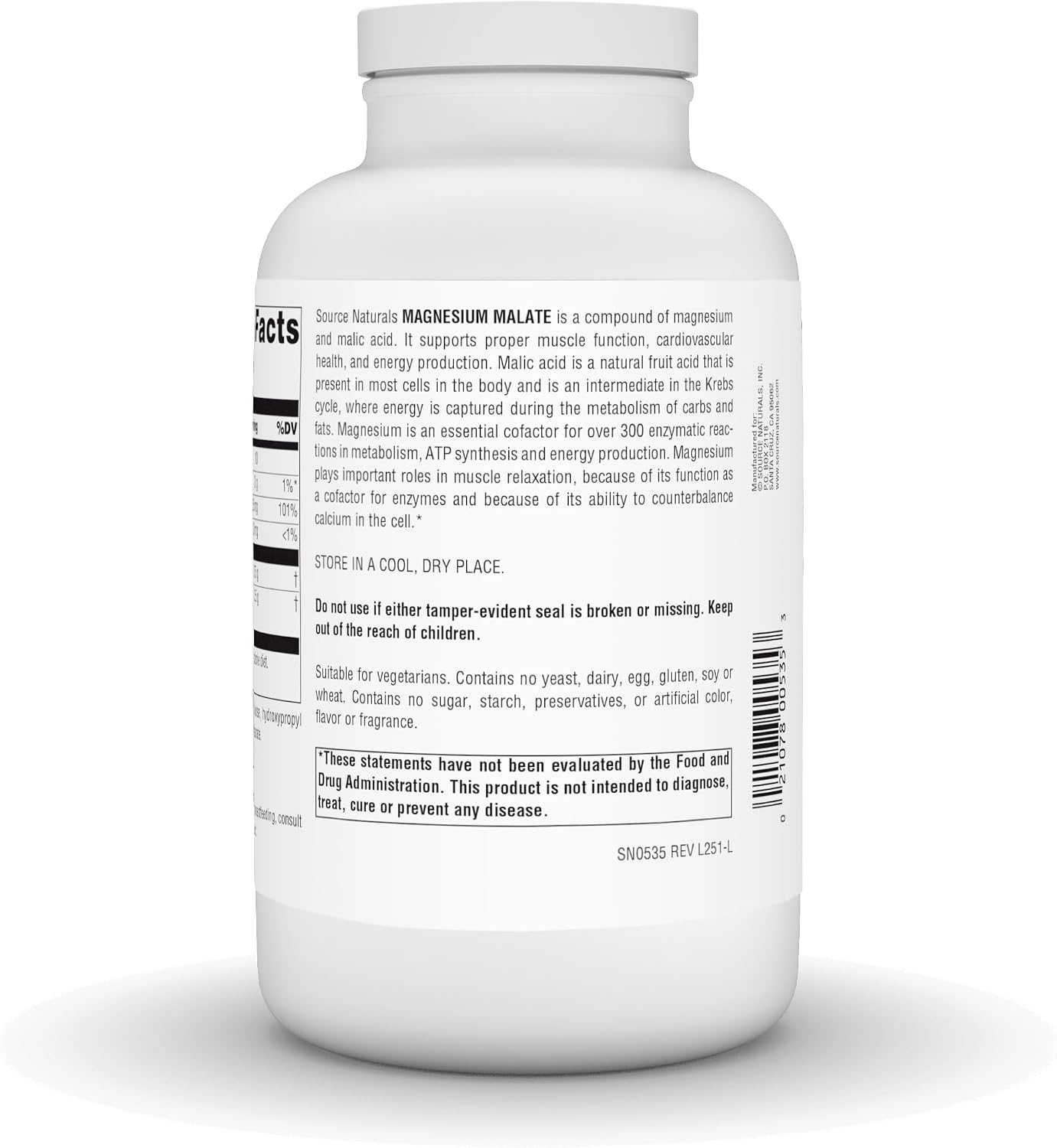 Source Naturals Magnesium Malate, 3,750 mg - 180 Vegetarian Tablets | Supports Muscles and Energy Production*