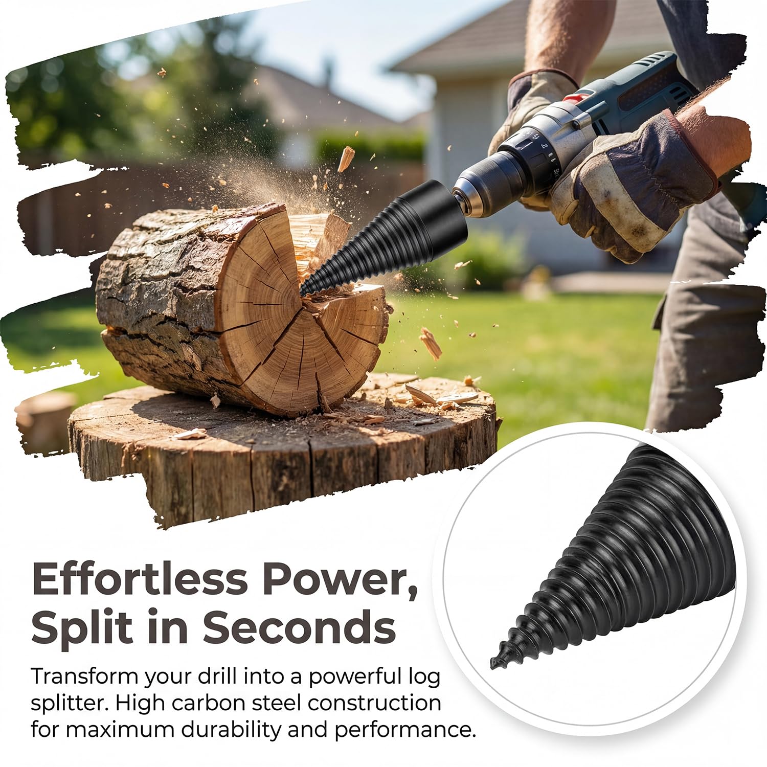6 Pcs Wood Splitting Drill Bit Set Includes 38mm/45mm Dual Sizes + 4 Adapters, Compatible with Rotary Hammer/Impact Drill/Cordless Drill