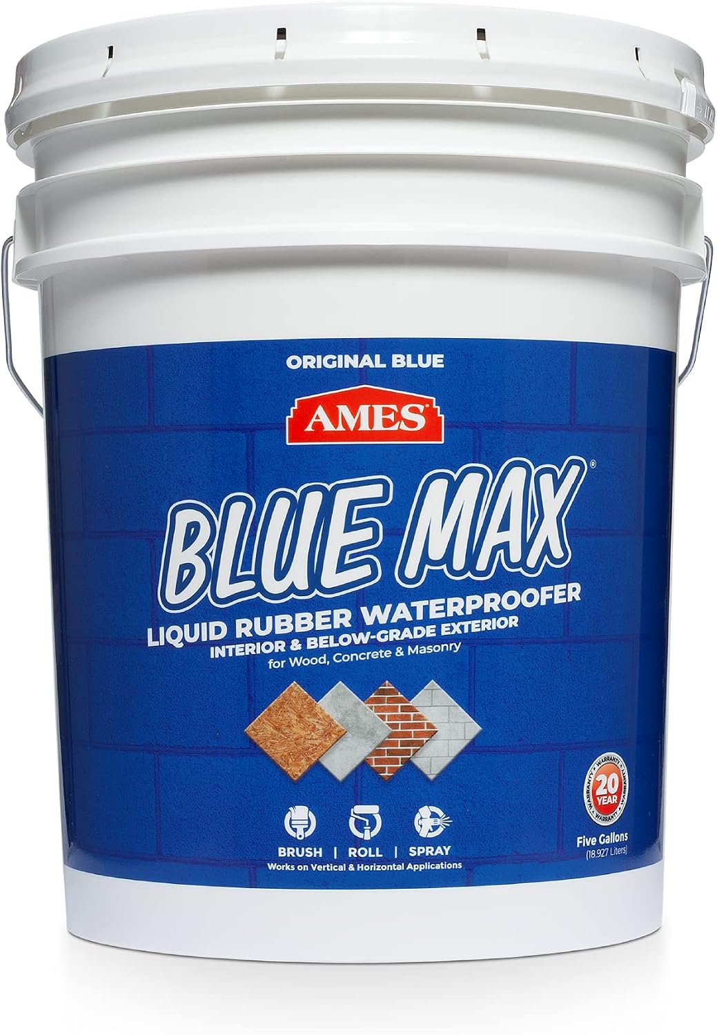 Ames Research Laboratories BMX5RG Blue MAX Waterproofer, Regular Use in Interior & Below-Grade Exterior Concrete Sealer and More. Liquid Rubber, 5 Gallon (Pack of 1), 640 Fl Oz | Ideal for waterproofing above & below grade foundations, basements, roofs,…