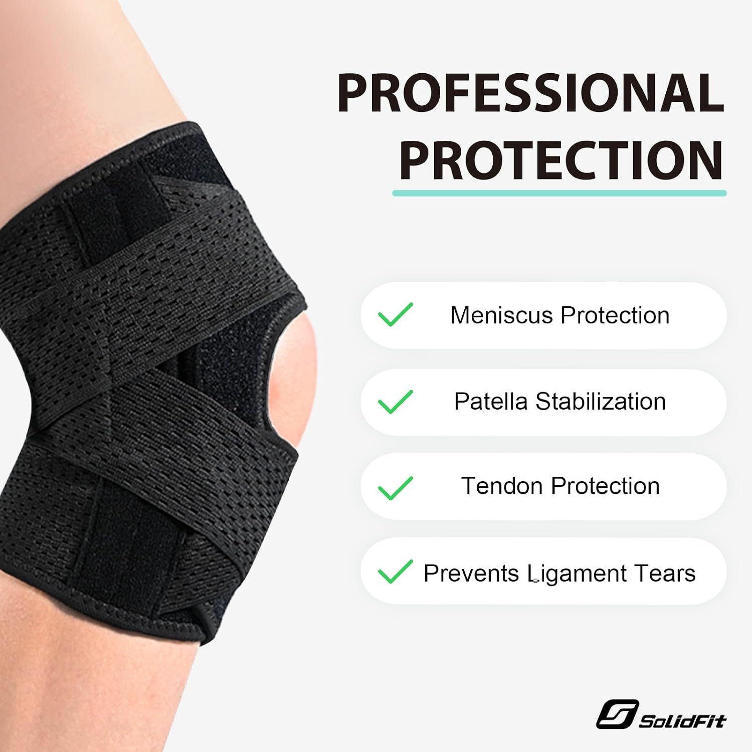 Knee Brace with Side Stabilizers for Meniscus Tear,Adjustable Knee Wrap | for Pain Relief, Breathable Compression Knee Support for Knee Pain, ACL, MCL, Arthritis, Sports, Women&Men (Black, X-Large)